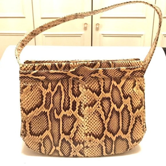 SNAKESKIN LEATHER HANDBAG-(NO LABLEL BUT I THINK ITS HELENE ARPEL) - Picture 3 of 6